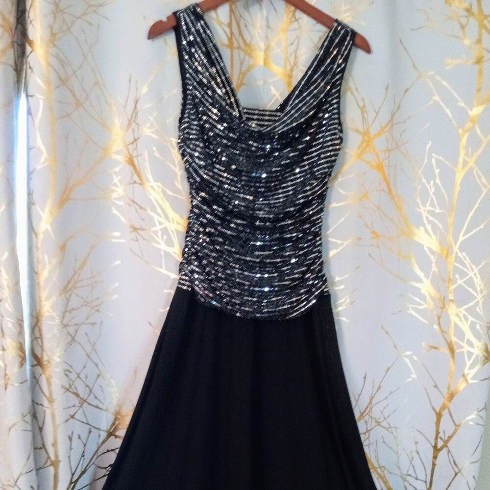 R & M Richards Black and silver formal gown